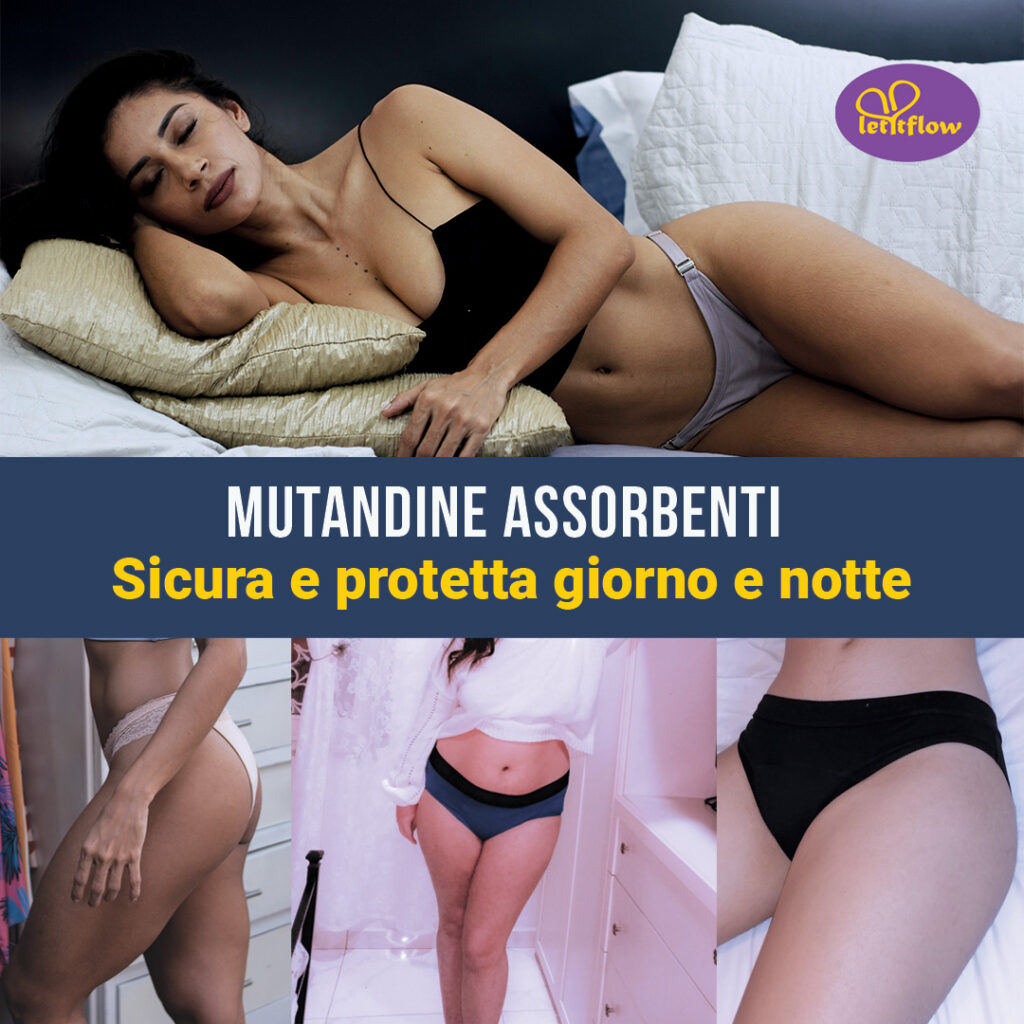 Mutande assorbenti e slip da ciclo a bikini, con pizzo e a vita alta